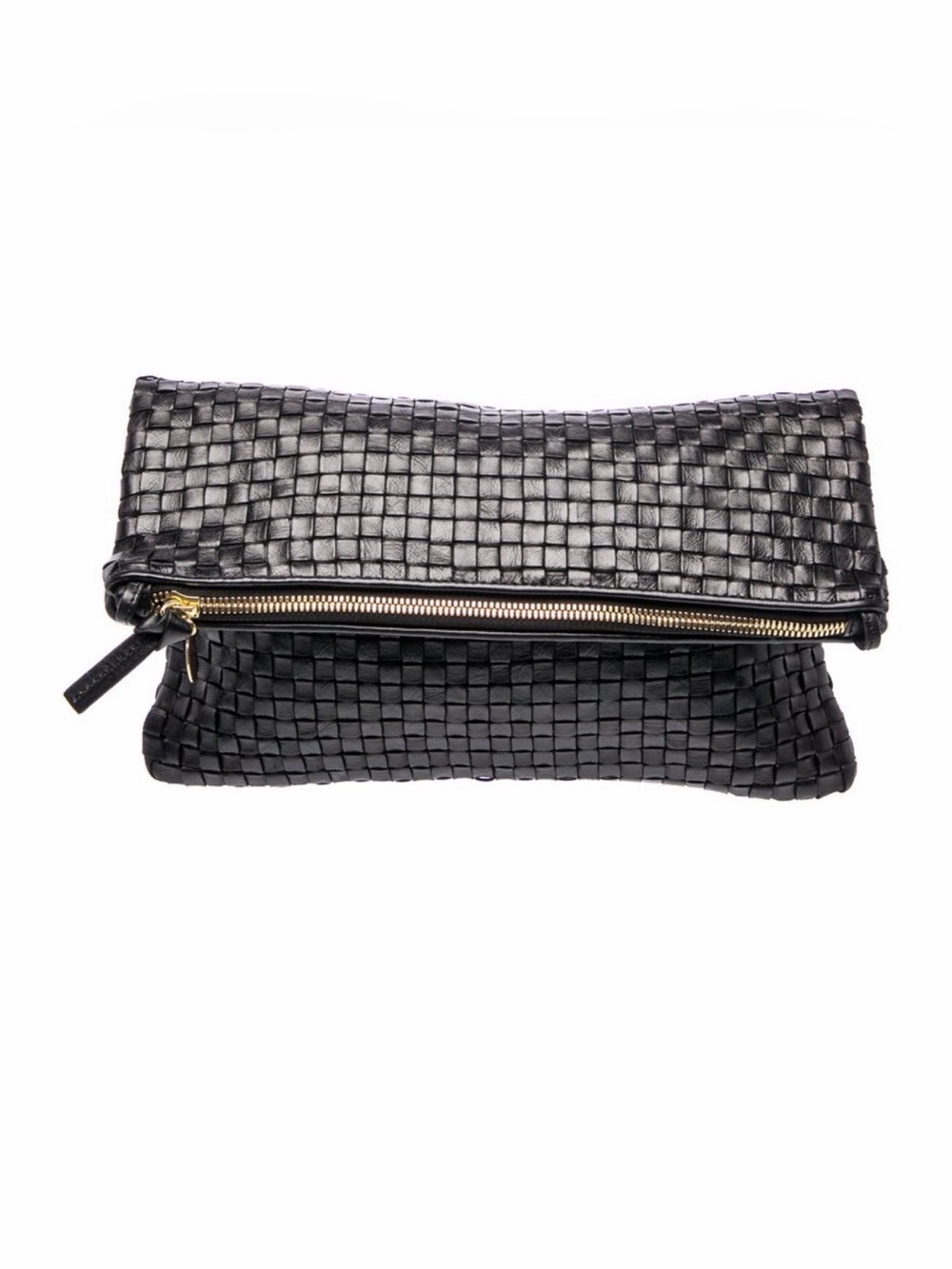 Clare V Foldover clutch with tabs Black Woven  original $295